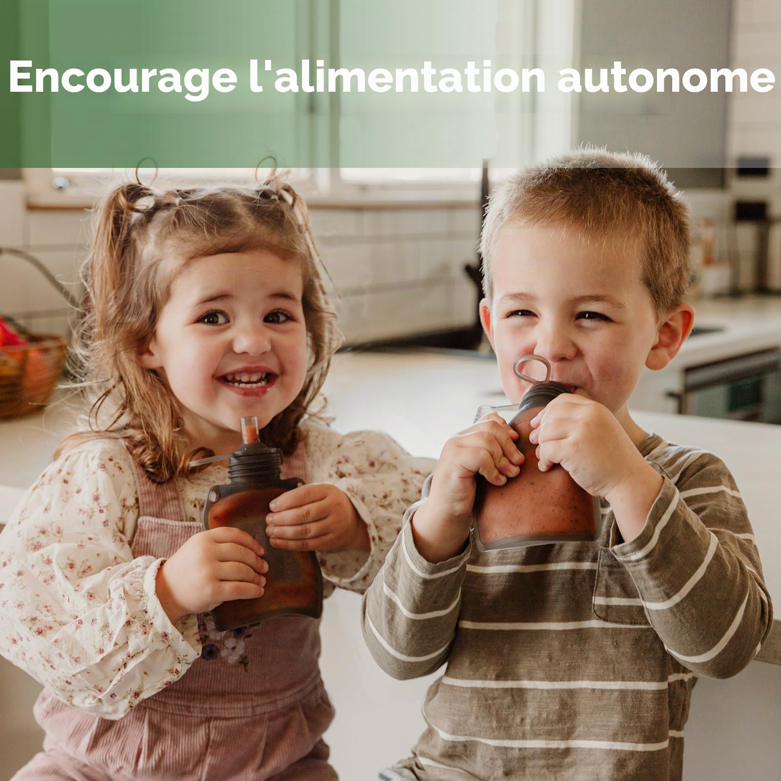 Haakaa Silicone Sacoches alimentaires pour bébés - Sacs réutilisables pour bébés à pression,Gris, paquet de 2