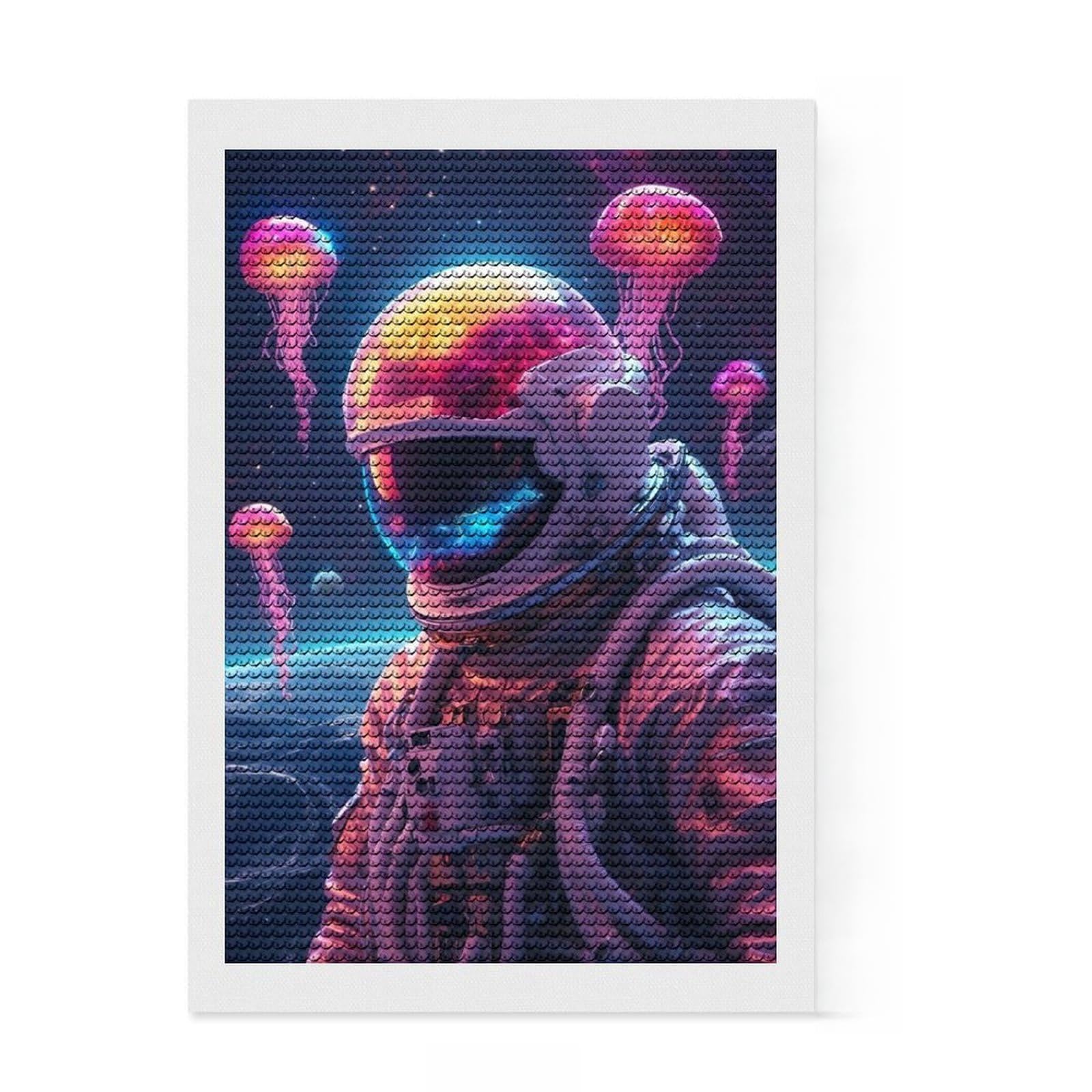 Junmoney Space Jellyfish Astronaut DIY Diamond Art Canvas Kit 8"x12", for Teens, Neat Printed Canvas, Thoughtful Handmade Gift, Cosy Home Accent