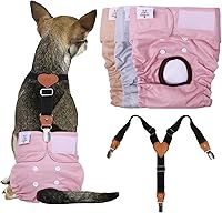 Vista 9 de CuteBone Pañales para perras, paquete de 3 pañales reutilizables para perras con un tirante para perros pequeños, medianos y grandes, BDD01L