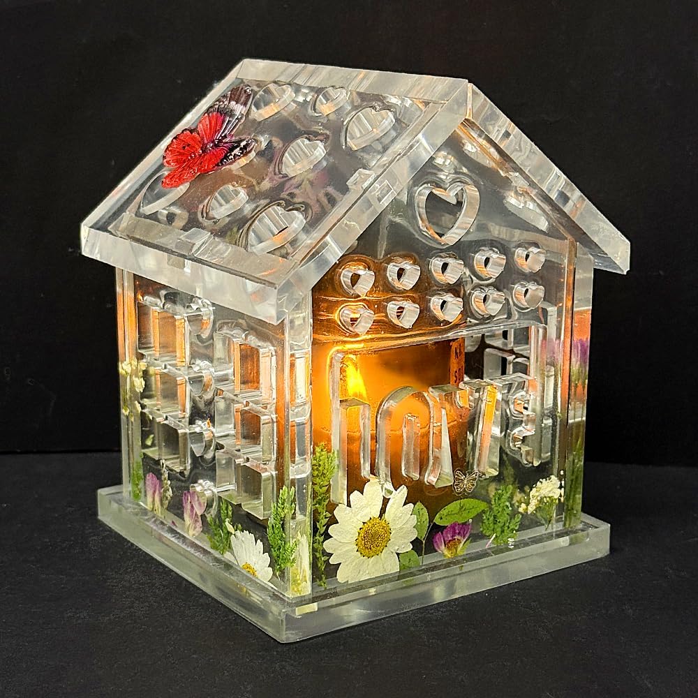 RESINWORLD 3D Combined Heart House Tealight Holder Silicone Mold, House Candle Holder Mold for Epoxy Resin