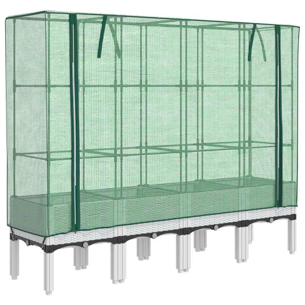 Bancal con accesorio de invernadero, aspecto de ratán, 160 x 40 x 140 cm, polipropileno, para jardín, terraza y balcón