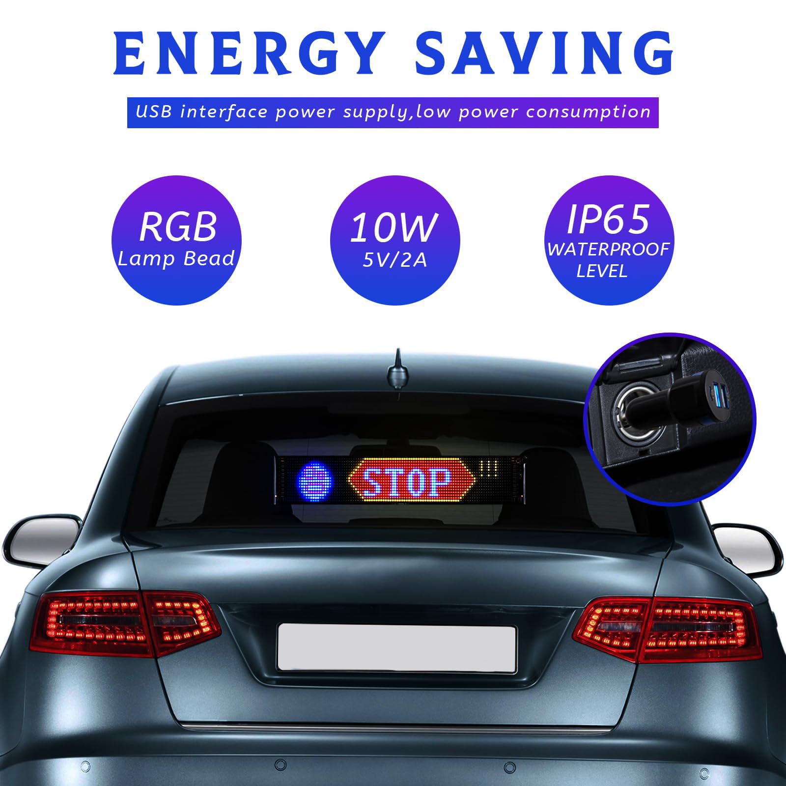 Panneau LED Défilant Flexible - 390x107 Mm, 16x64 Points - Contrôle Bluetooth App - Pour Voiture, Vitrine, Pub - Alimentation USB/12-24V - 3