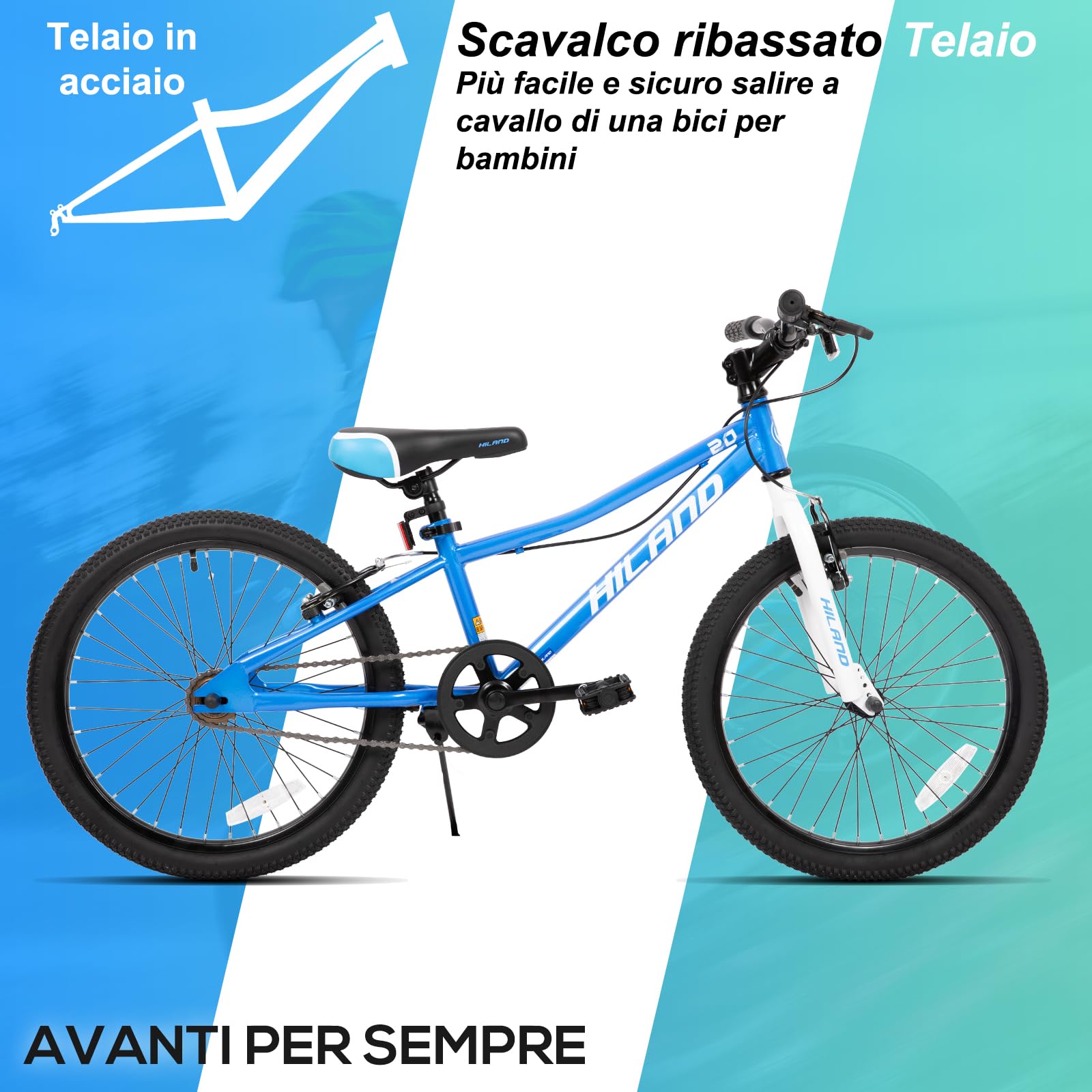 HILAND Mountain Bike 20 Pollici Bambini Ragazzi Ragazze Bicicletta Singola Velocità Doppi Freni a Mano Cavalletto