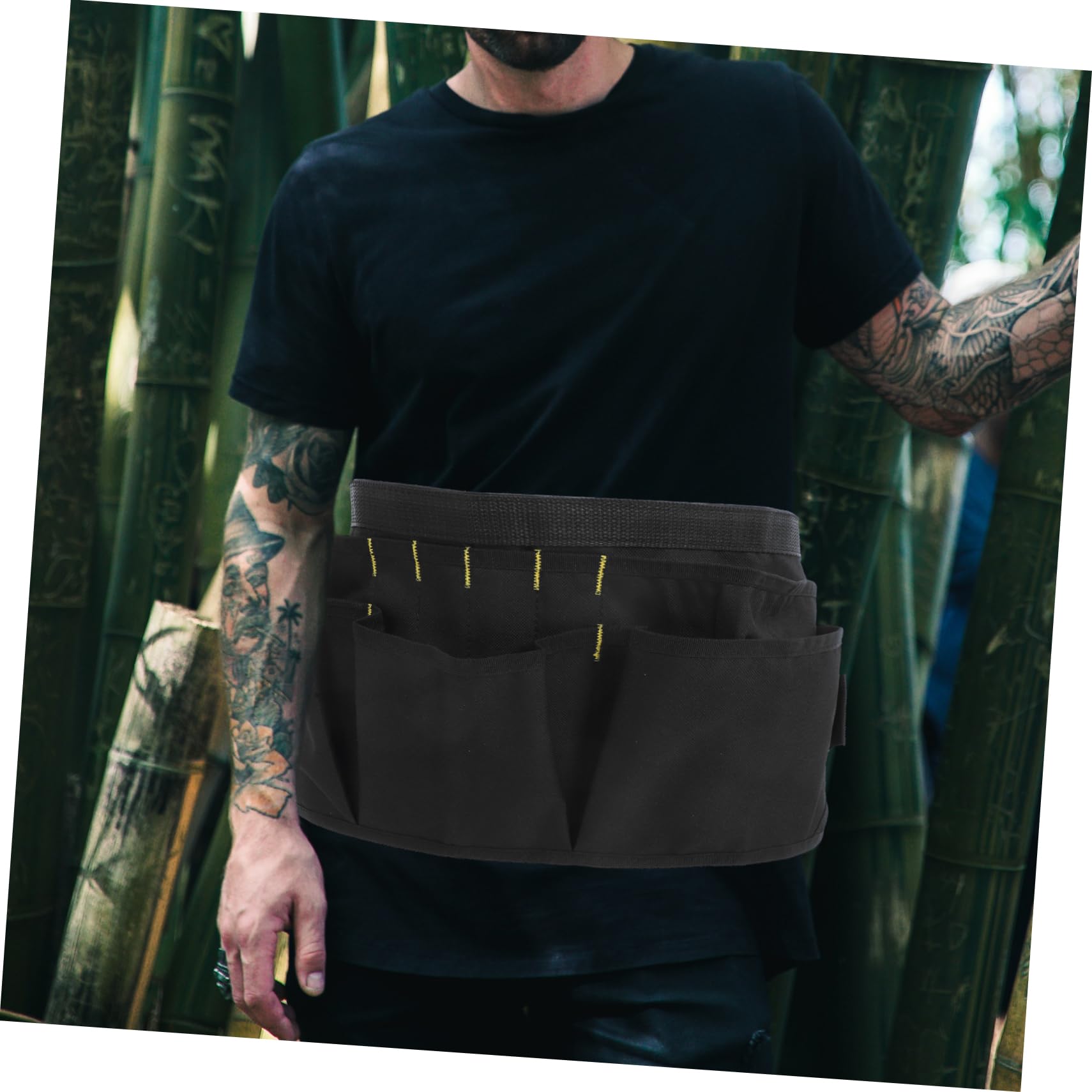 Grembiule da Carpentiere a Mezza Lunghezza in Canvas Nero con Tasche