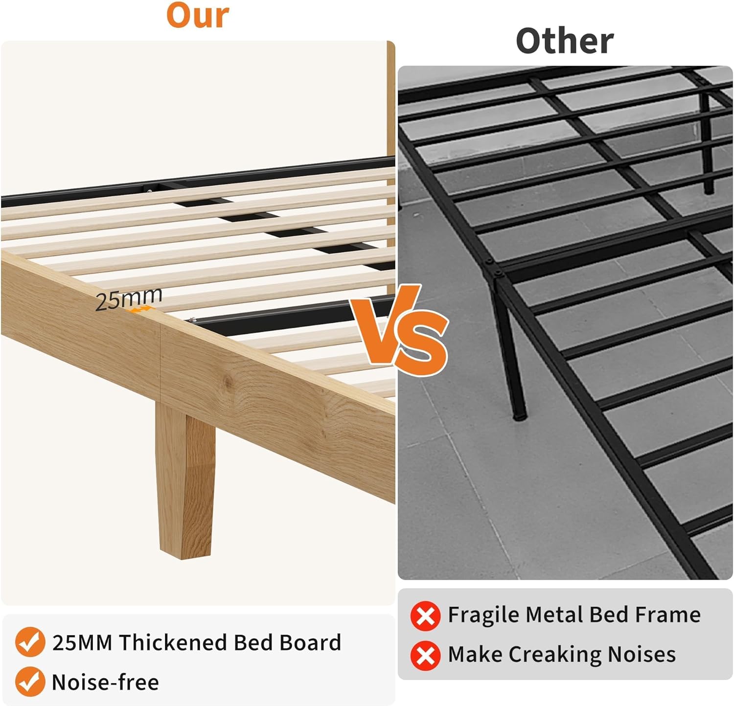 Comparison of bed board thickness and noise reduction features