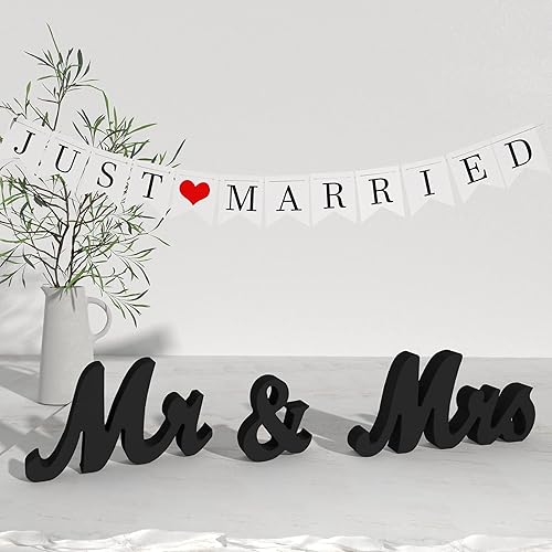 Miniatura 6 de VIOPVERY Letrero de Mr and Mrs y Just Married, letreros de Mr & Mrs para mesa de boda, letras grandes de madera para mesa de amor, accesorios de