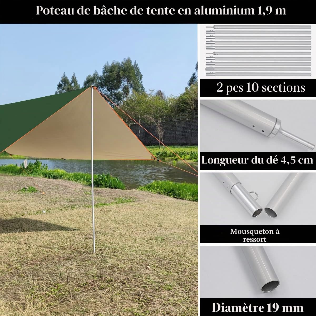 3x5m Auvent Voiture Résistant à l'eau et aux UV Store pour Caravane Fourgon Léger Camping Tarp