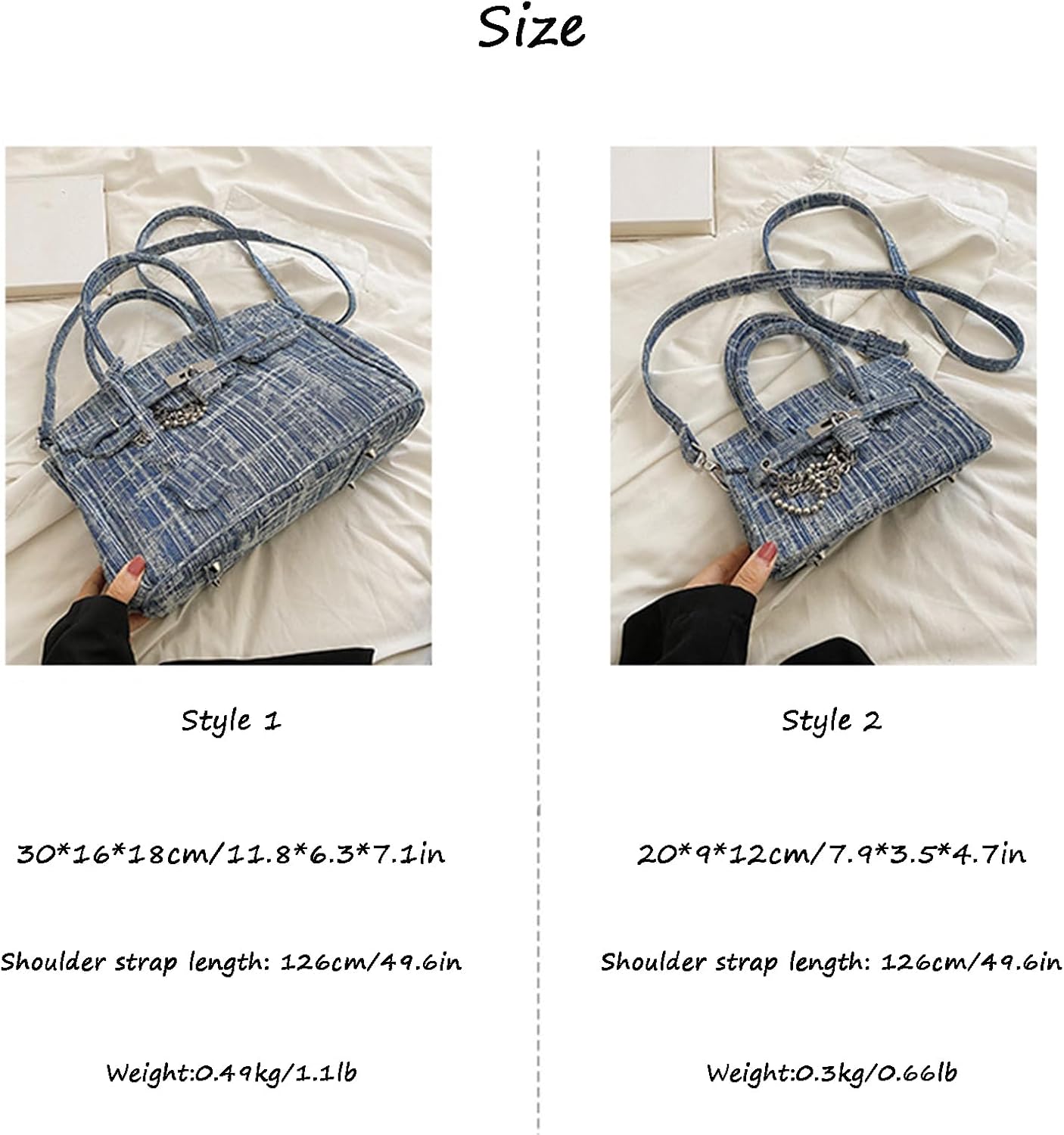 Women's Denim Tote Bag Top Handle Jean Purses Casual Work Satchel Purse Lock Buckle Shoulder Handbags
