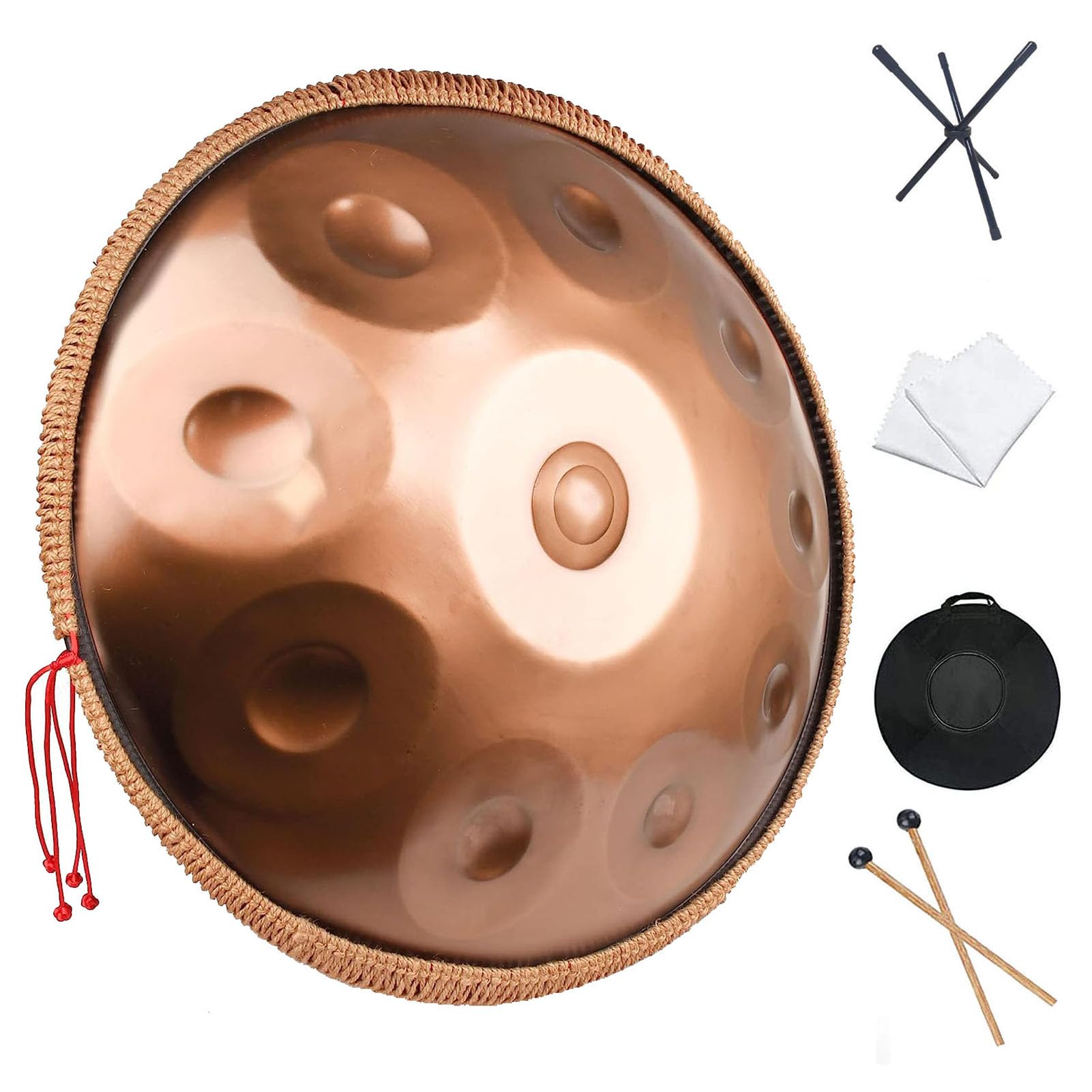 Bęben Handpan w tonacji d-moll 10 nut 22-calowy bęben ze stalowym językiem, z miękką torbą Handpan, młotkami Handpan, stojakiem Handpan, ściereczką bezpyłową