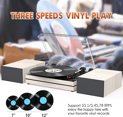 Miniatura 4 de Tocadiscos para vinilos con altavoces externos, tocadiscos retro para discos de vinilo, altavoces estéreo duales, reproductores de vinilo LP,