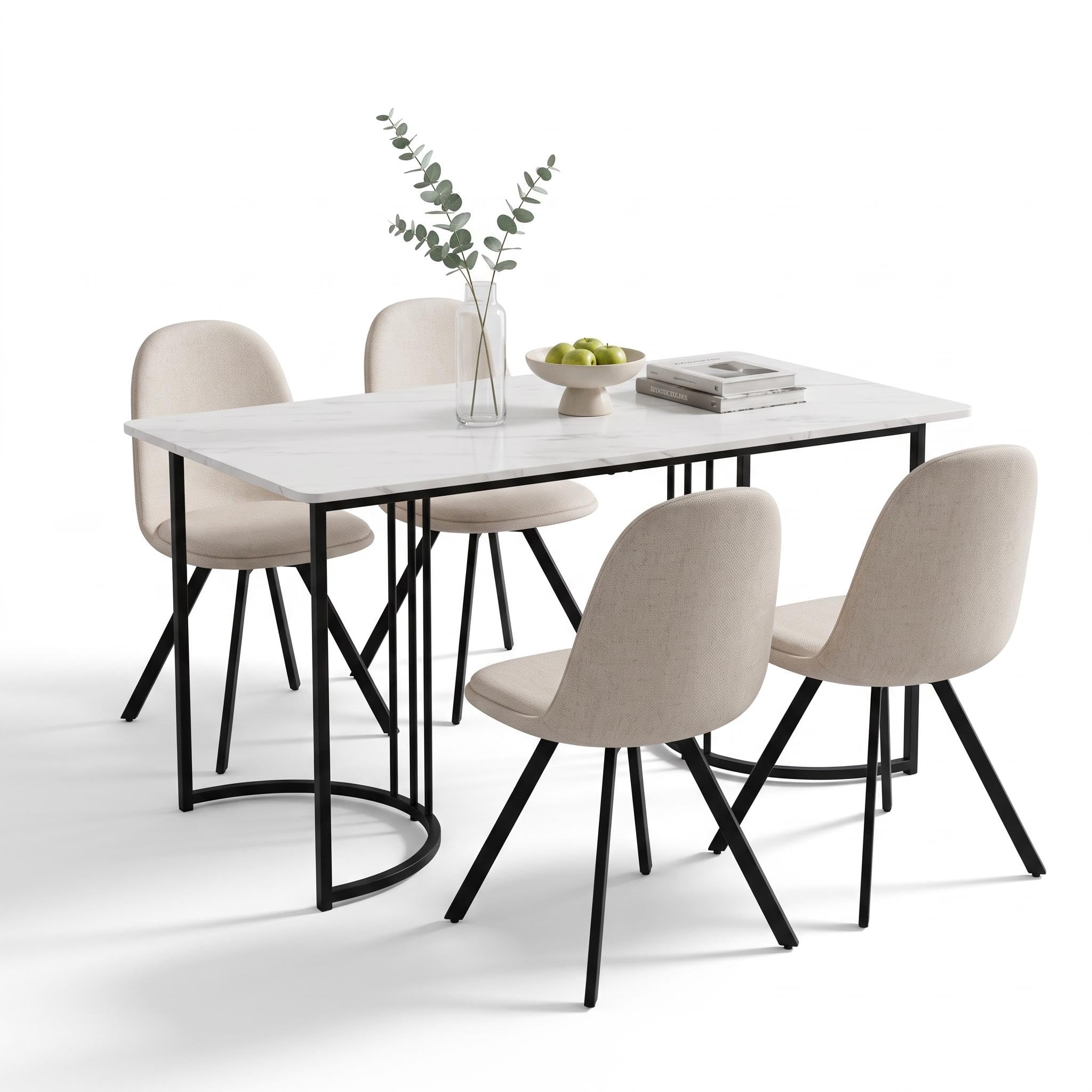 Comedor de 5 piezas FurnitureR mesa beige de 140 cm con 4 sillas giratorias