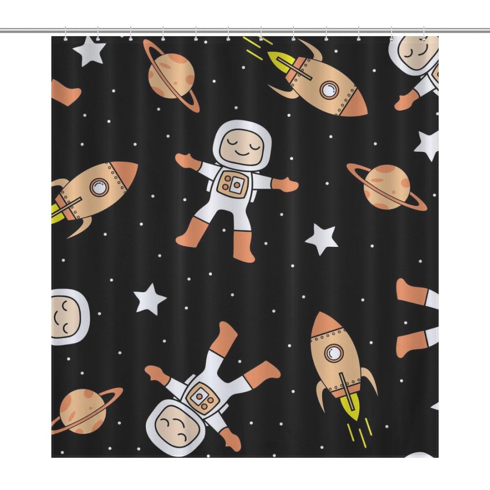 Rideau de douche de salle de bain en tissu déperlant 168x183cm imprimé fusée astronaute