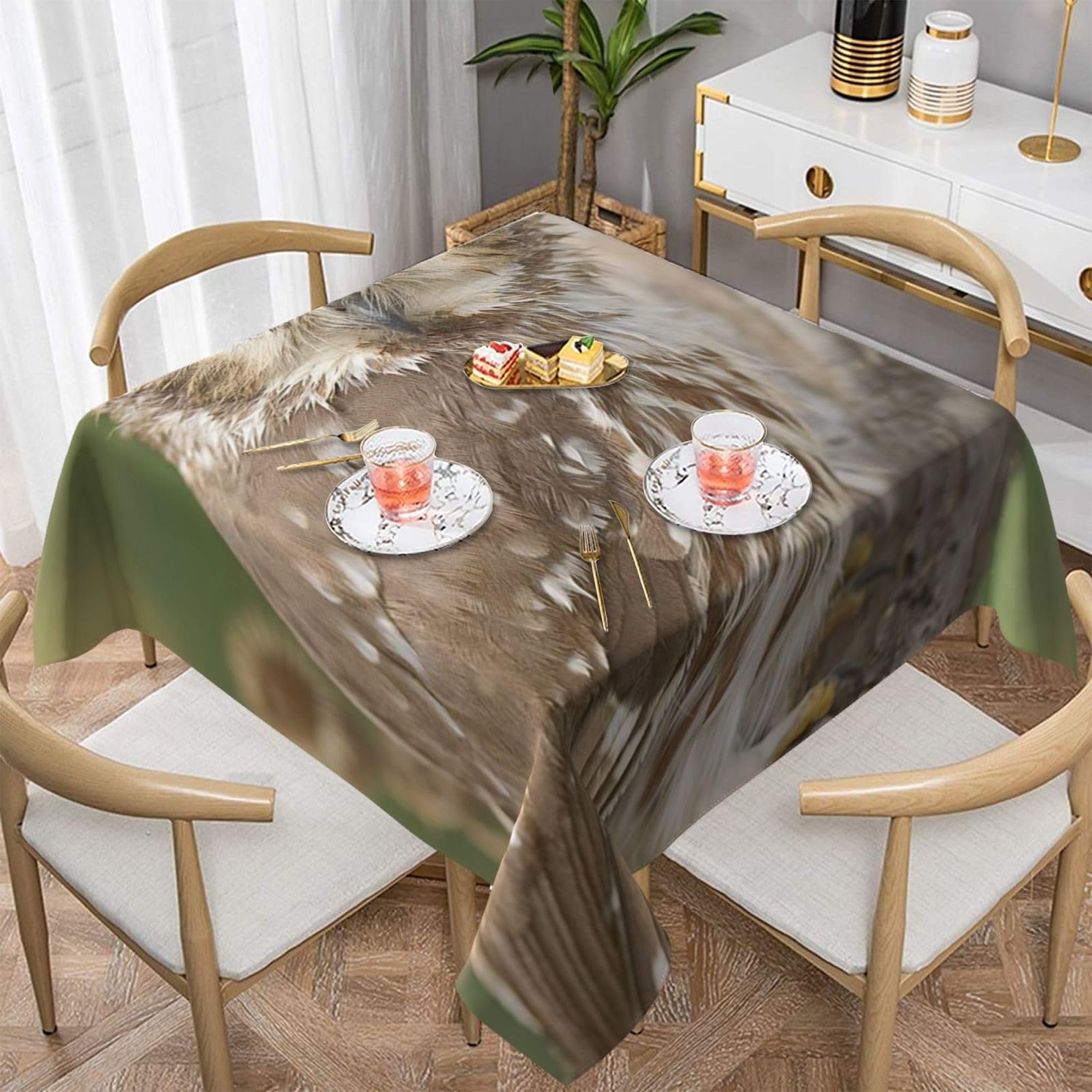 DCEHGEW Wildlife Animal Owl Prints Square Tablecloth 137x137 CM, Waterproof Fabric Table Cloth for Dining Table, Farmhouse Table Cover for Kitchen Dining Tabletop Decoration