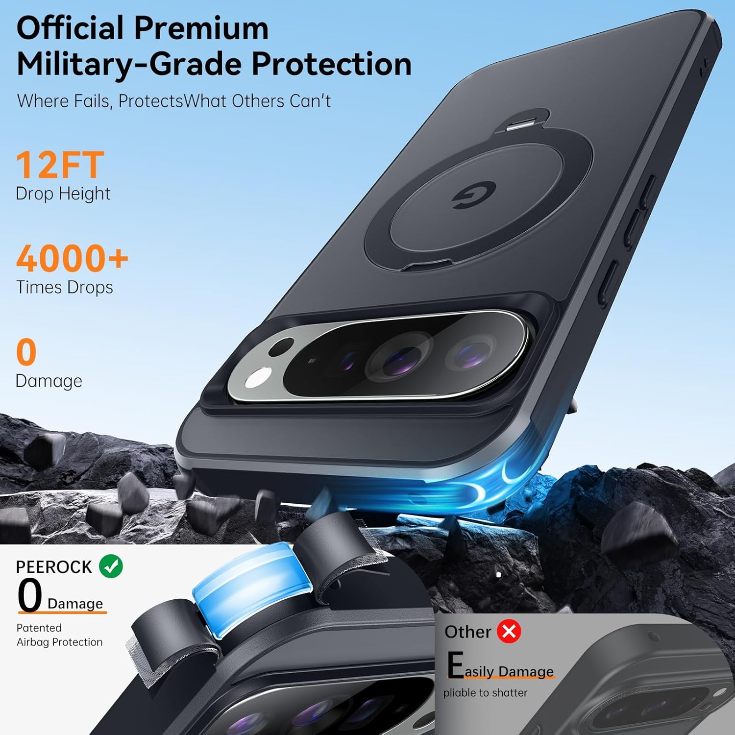 360 Spin Magnetic Stand for Google Pixel 10 Pro XL Case, Fit for Magsafe, 4X Mil-Grade Protection, Anti-Fingerprint, Non-Slip Shockproof Slim for Pixel 10 Pro XL Phone Case with Kickstand, Matte Black