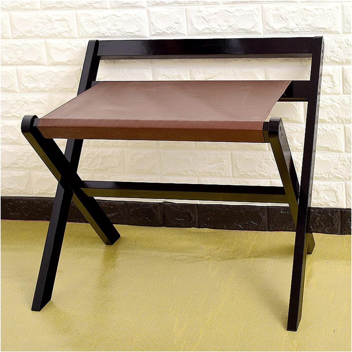 MSHGSKU Folding Wooden Luggage Rack With Nylon Webbing - No Assembly Required, Ideal For Hotels, Rentals, Guest Bedrooms - Sturdy Luggage Stand With Backrest, Space-Sav,Black-60cmx50cm x65cm