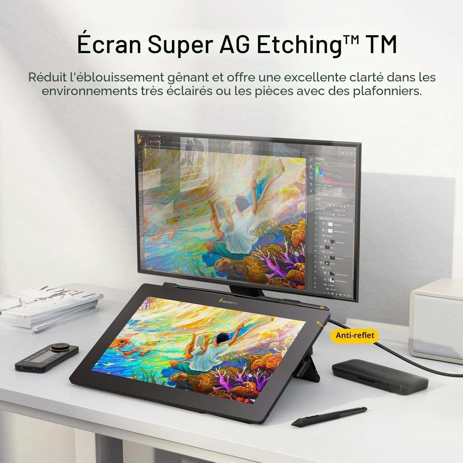 Xencelabs Pen Display 16 Bundle 4K OLED 16" Professionnel Tablette Graphique avec Ecran Portable avec Quick Keys, Chevalet Mobile et 2 Stylets Compatible avec Windows-Arm/Windows/Mac/Linux