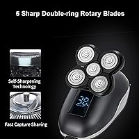 Vista 6 de Cabezales de repuesto para afeitadora de cabeza magnética, 7 cuchillas rotativas impermeables de doble anillo para hombres calvos, compatibles