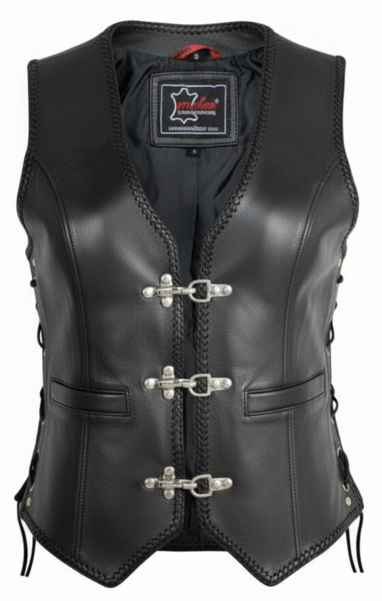 MDM Gilet in Pelle, Gilet Biker, Gilet in Pelle Moto, Donna, Club Gilet Chopper, Rocker Vest, Kutte, Vest, Pelle Vest, Pelle Gilet