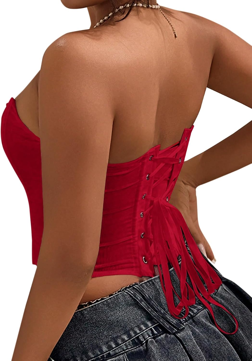 LovelyWholesale Mesh Corset Top for Women Sexy Strapless Bustier Tops Party Club