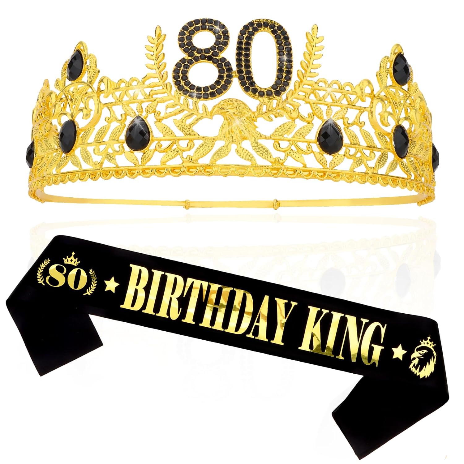 CIEHER 80th Birthday Decorations Men 80th Birthday Sash King Crown 80th Birthday Gifts for Men
