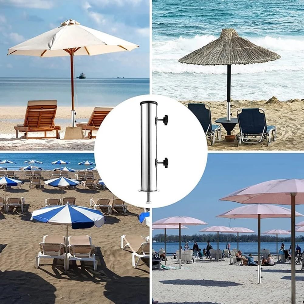 Zestaw parasoli tarasowych ze stali nierdzewnej z podstawą, zewnętrzny, wiatroodporny na działanie wiatru, zawiera 3 rękawy z PCW, 30 cm, podpórka drążka dla stabilności i trwałości