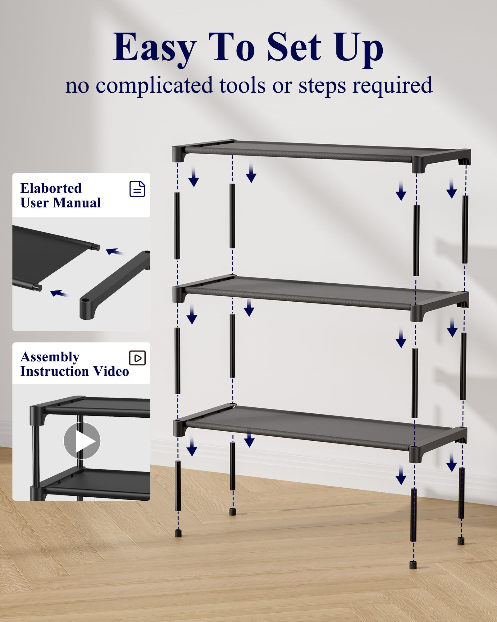 Black 3 Tier Non-Woven Shoe Rack N4076