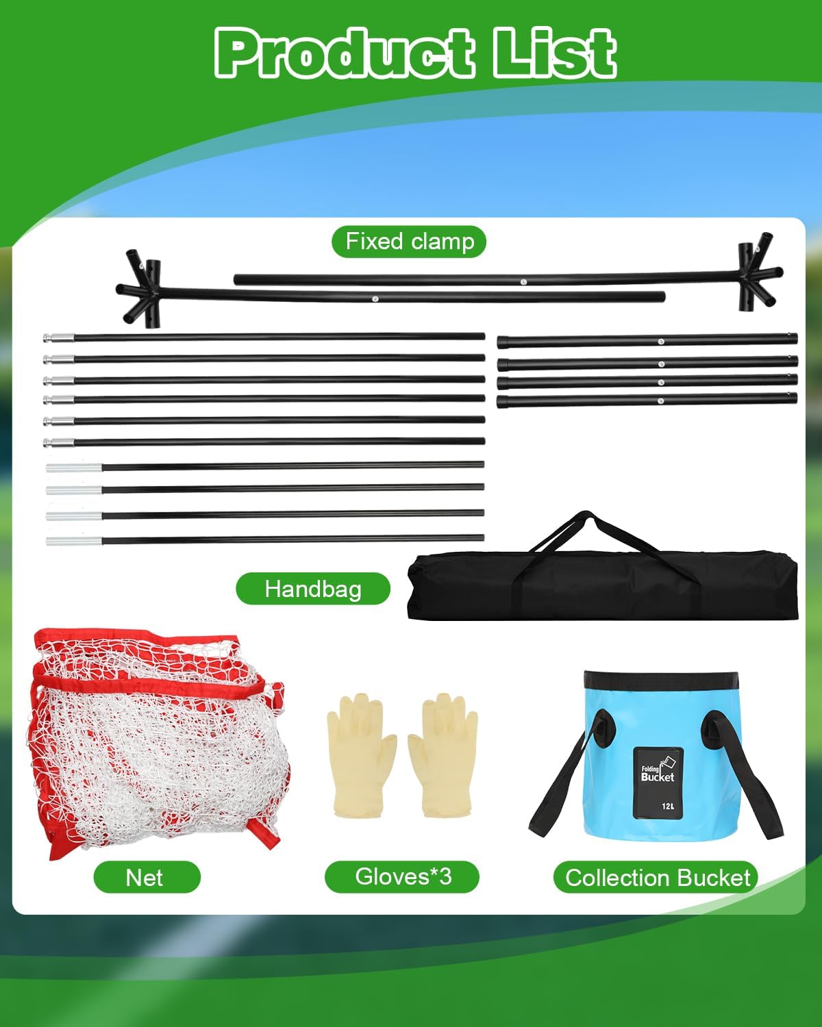 Portable Tennis & Baseball Ball Recovery System Net, 6 x 7ft Portable Polyester Mesh and Fiberglass Frame, Collapsible Pickleball Trainer for Indoor/Outdoor