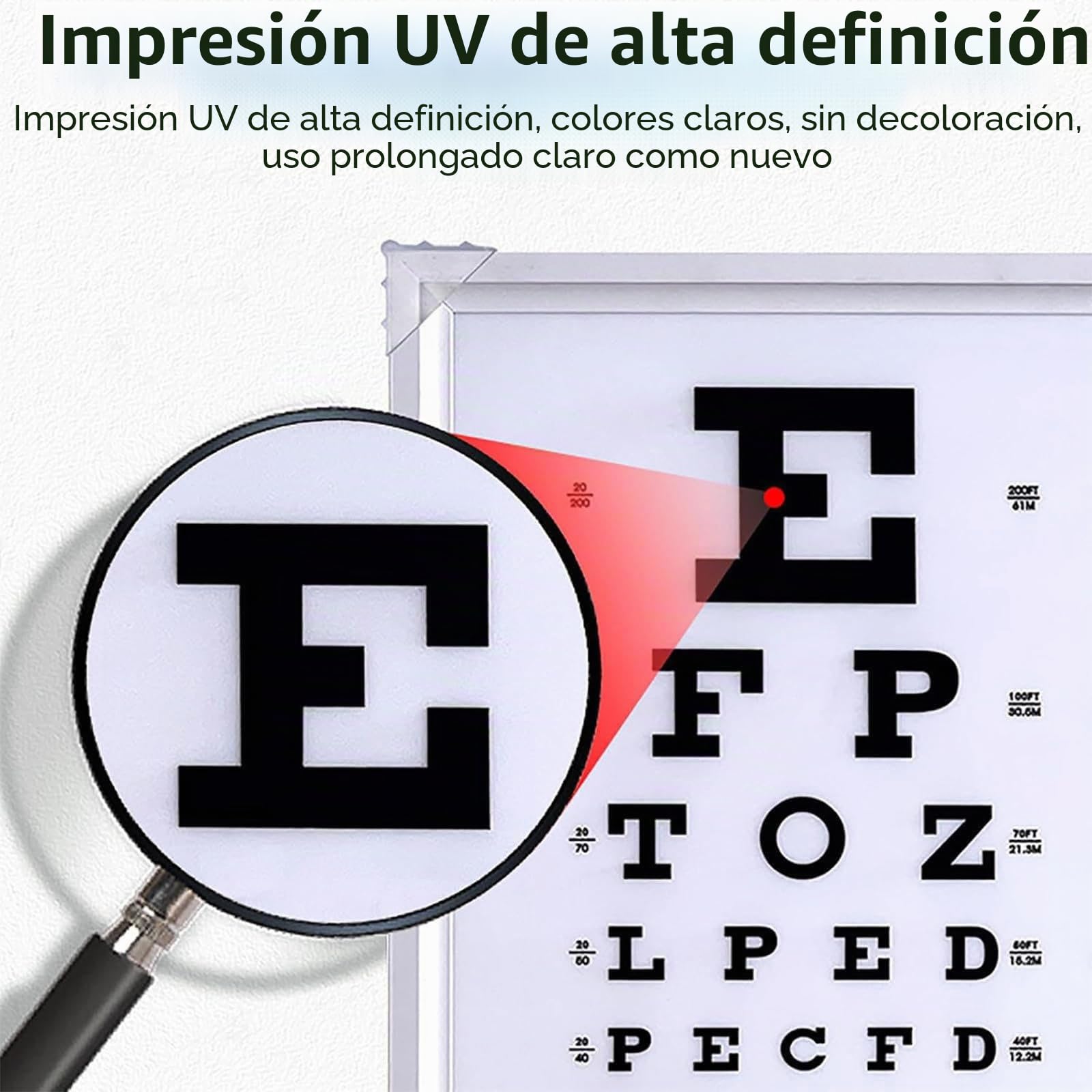 Tabla optométrica logarítmica estándar con Caja de luz LED, sin decoloración ni Reflejos, para Pruebas de visión precisas en casa, en el Hospital y en la clínica.