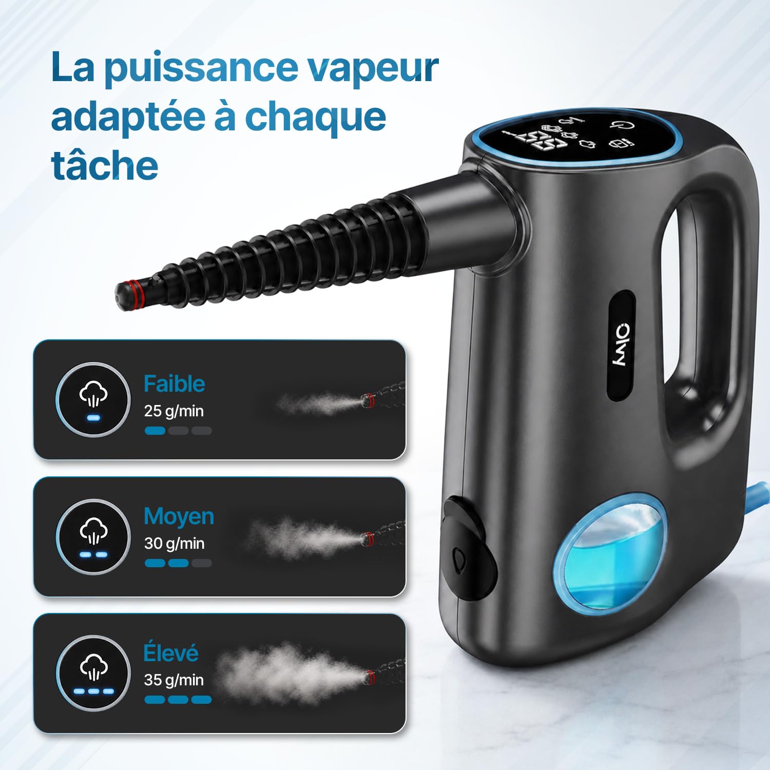 Olvy Nettoyeur Vapeur à Main 1200W Haute Pression Portable avec 3 Niveaux de Vapeur et Kit 10 Accessoires, Réservoir 400ml, pour Maison Carrelage Canapé Cuisine et Bain