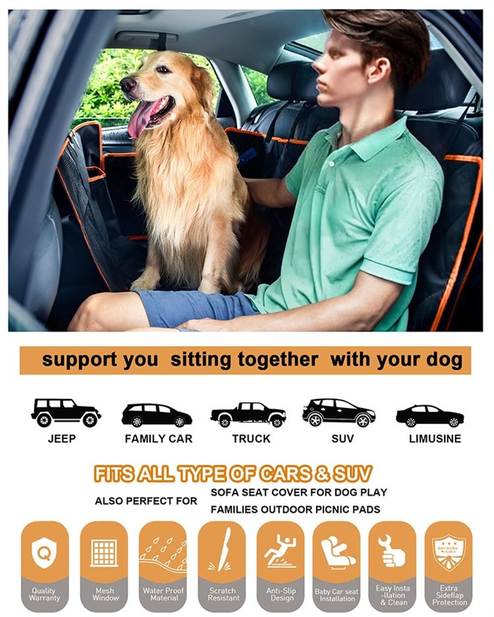 Funda Asiento Coche Perro Funda de Asiento de Coche para Perro, Almohadilla de Coche Multifuncional, Funda de Asiento para Cachorro, fácil de Llevar, Plegable Cubre Asientos Coche Perro