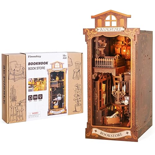 Book Nook Kits for Adults, Miniature House Dollhouse Kit for Teens, DIY Crafts for Adults, Bookshelf Decor Bookstore with LED Light, Gifts for Family and Friends - Bookstore