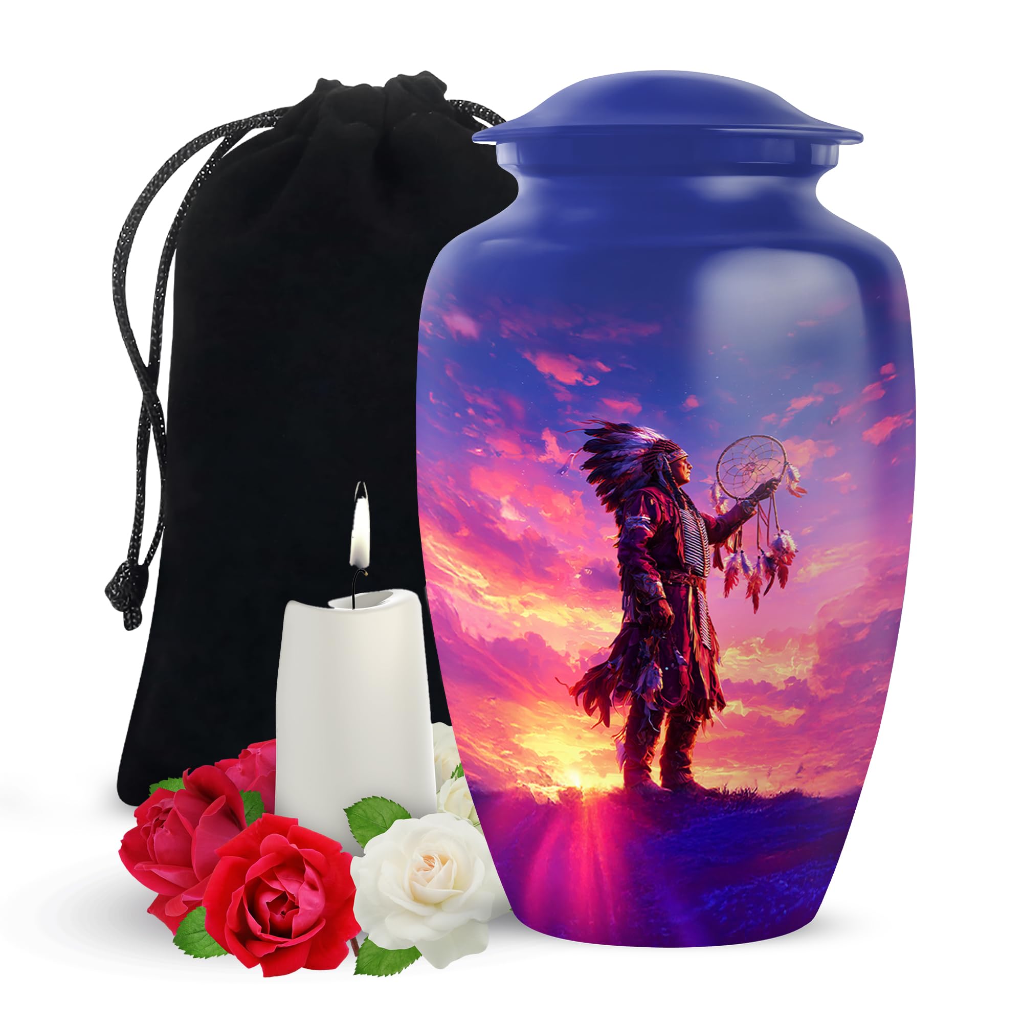 Yatskia Sunset Native American Large Cremation Urns for Human Ashes Adult Men and Women, Decorative Funeral Urn for Adult Ashes Female, (Classic Large
