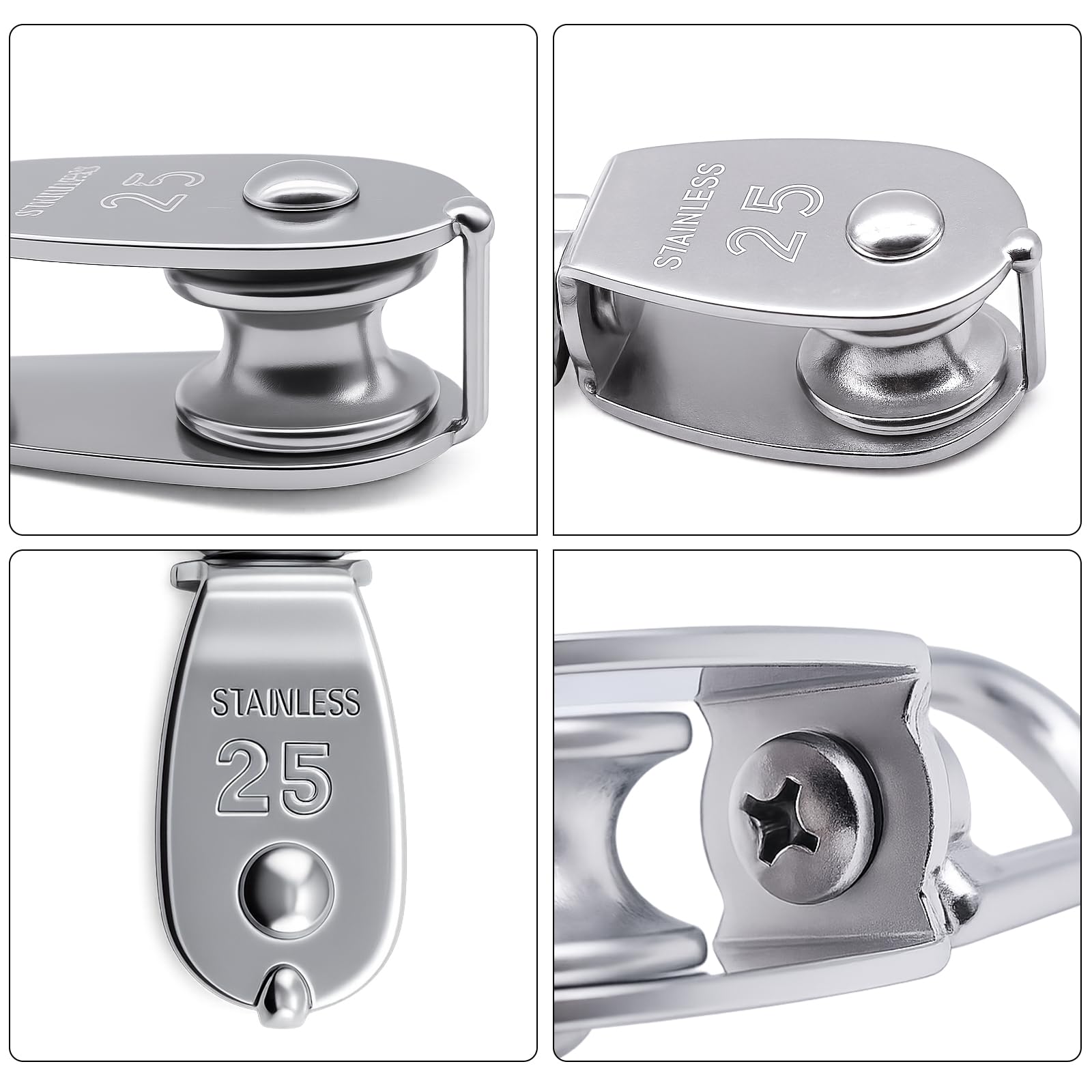 4x M20 Doppel-Umlenkrolle Aus Edelstahl 304 | 360° Drehbar | Belastbar Bis 75 Kg | Seilrolle