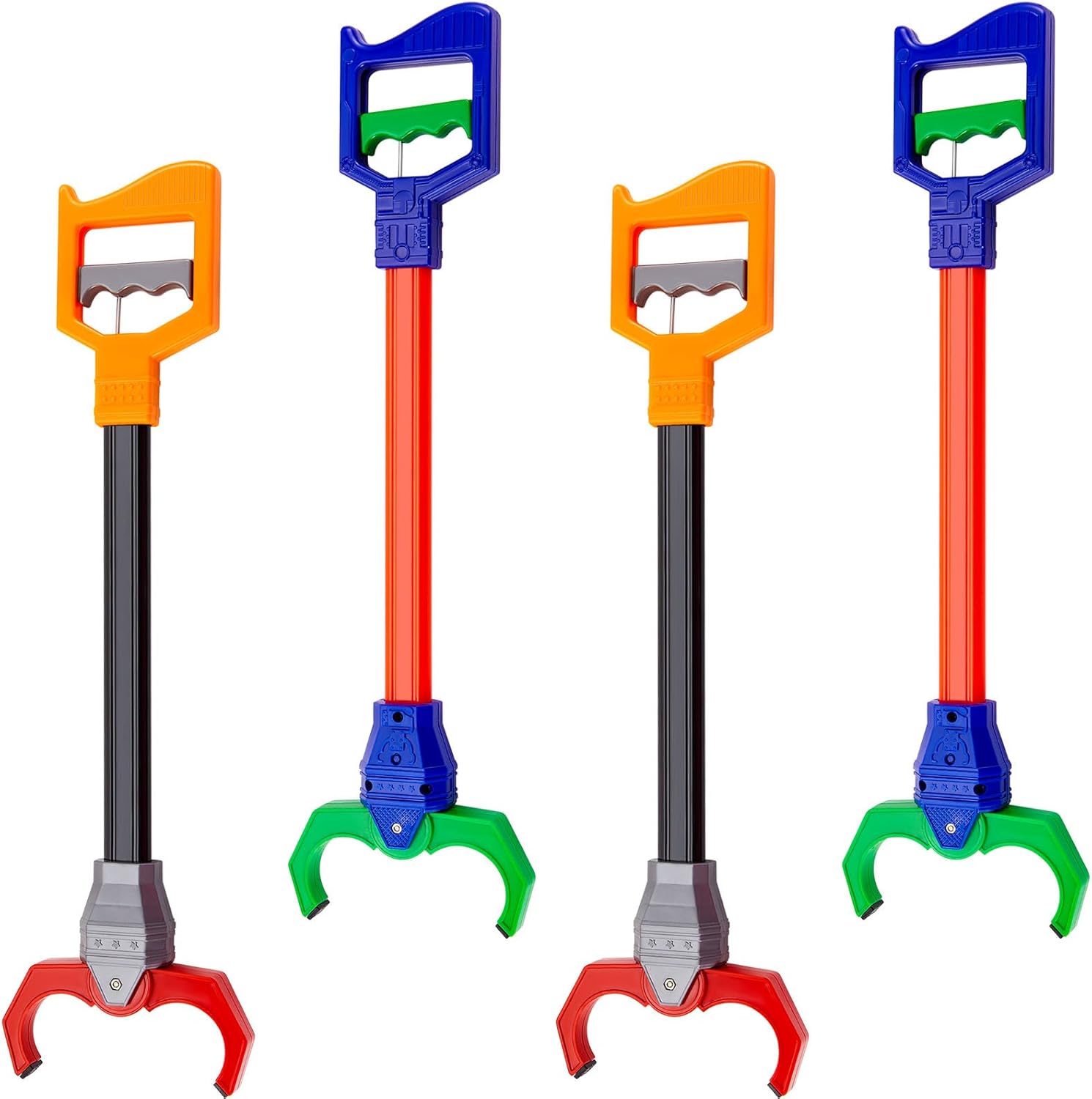 Lewtemi 4 Pcs Interactive Grabber Toy for Kids Claw Robot Arm Pack Reacher Pickup Tool for Boys Girls Children Fun Early Learning and Hand Eye Coordination Play, 18 Inch (Red,Green) Red,green 4