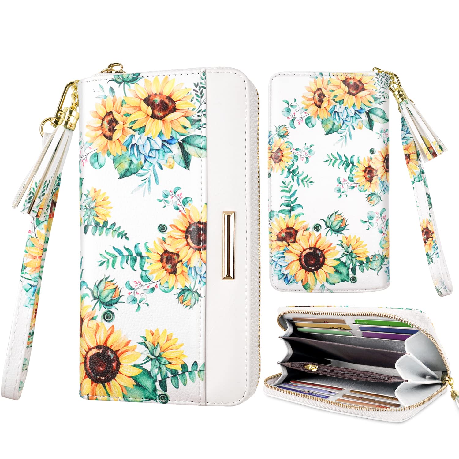 Coco Rossi White Sunflower Wallets for Women RFID Blocking Ladies Purse
