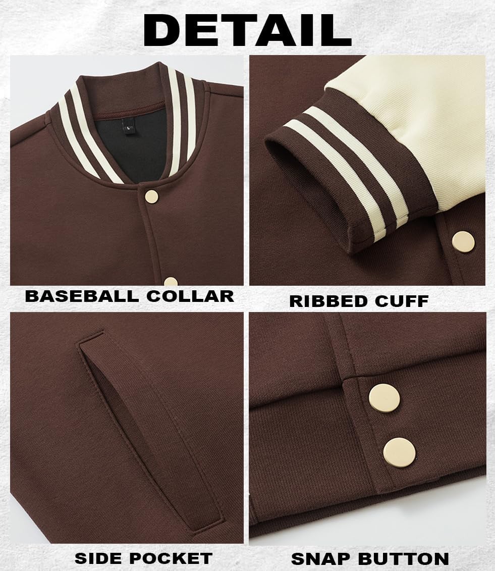 Men's Fashion Varsity Jacket Causal Cotton Blend Letterman Baseball Bomber Jackets - Image 4
