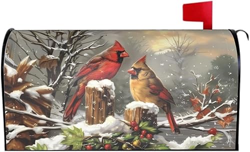 Miniatura 10 de Fundas magnéticas para buzón de Navidad, tamaño estándar de 18 x 21 pulgadas, corona de Navidad de invierno, cubierta de buzón de búfalo rojo,