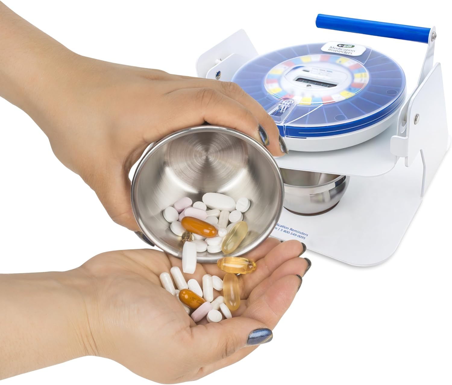 e-Pill MedTime Station Pro Automatic Pill Dispenser – Advanced Locked Medication Reminder with Clear Lid & Blue Tray for Easy Pill Visibility, Seniors & Caregivers, Prevents Missed or Double Doses