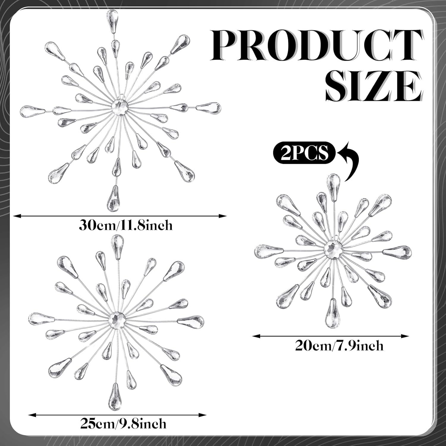 Hicarer 4pcs 3D Silver Metal Starburst Wall Decor Bling Crystal Wall Art Cast Iron Rhinestones Sunburst Decor Jeweled Hanging Glitter Diamond Accents Home Decorative for Living Room Bedroom Entryway