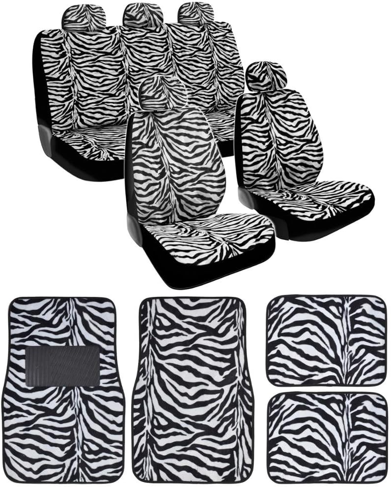 15-Piece Safari Animal Print Automotive Interior Gift Set - 2 Zebra Black and...