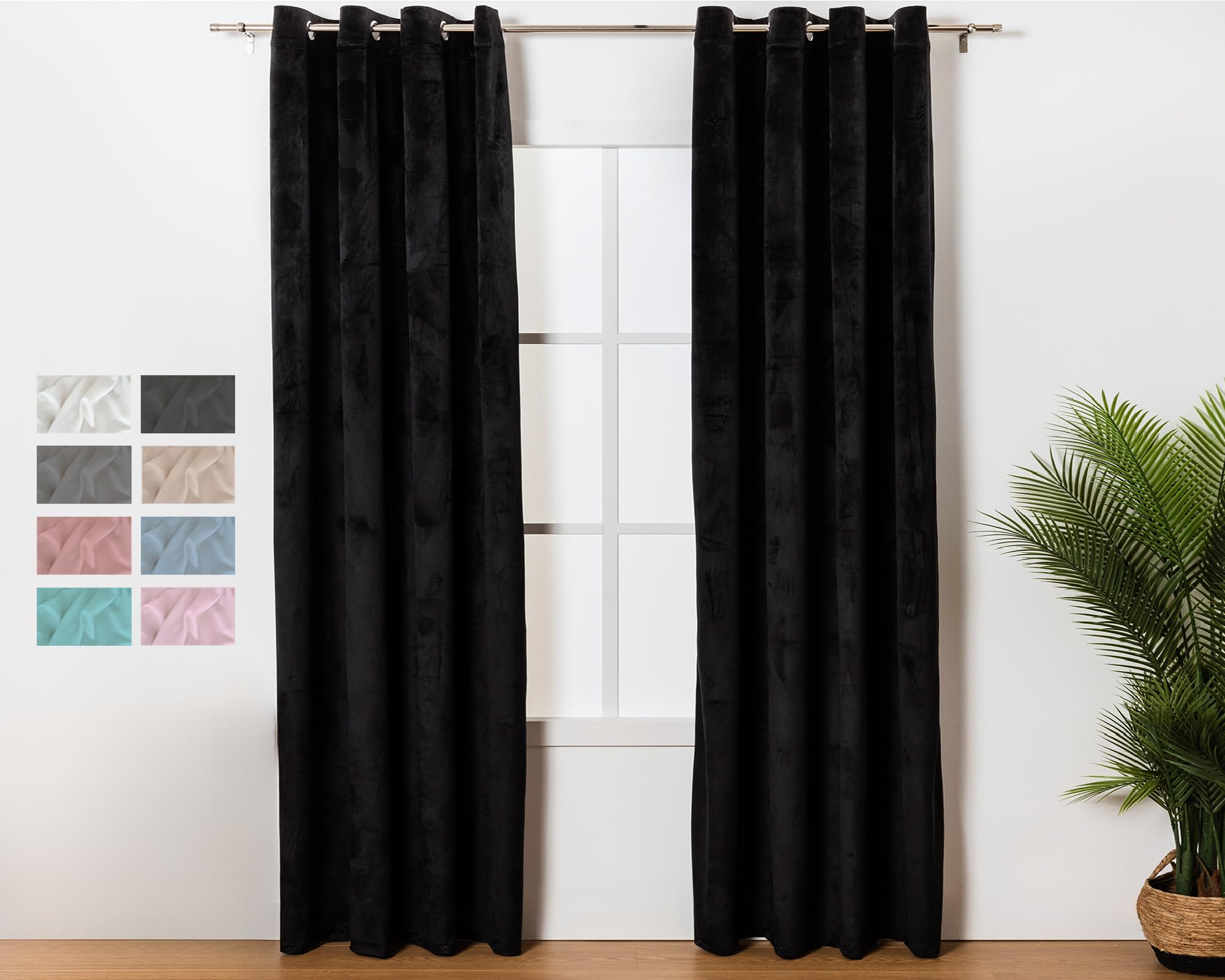 TRAMAS+ Velvet Blackout Curtain, 140 x 260 cm, Thermal Insulated with Eyelets for Living Room, Bedroom and Living Room - Black
