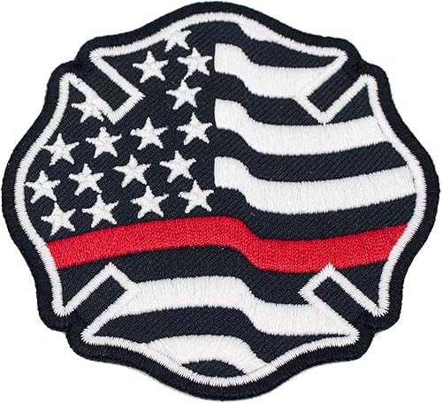 Parche bordado cruz maltesa bandera de línea roja delgada Hierro en Sze 3.5x3.5 pulgadas.