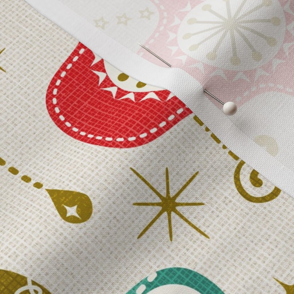 Spoonflower Fabric - Retro Baubles 1950S Mid Century Vintage Christmas Holiday Ornament Printed on Petal Cotton Fabric Fat Quarter - Sewing Quilting Apparel Crafts Decor