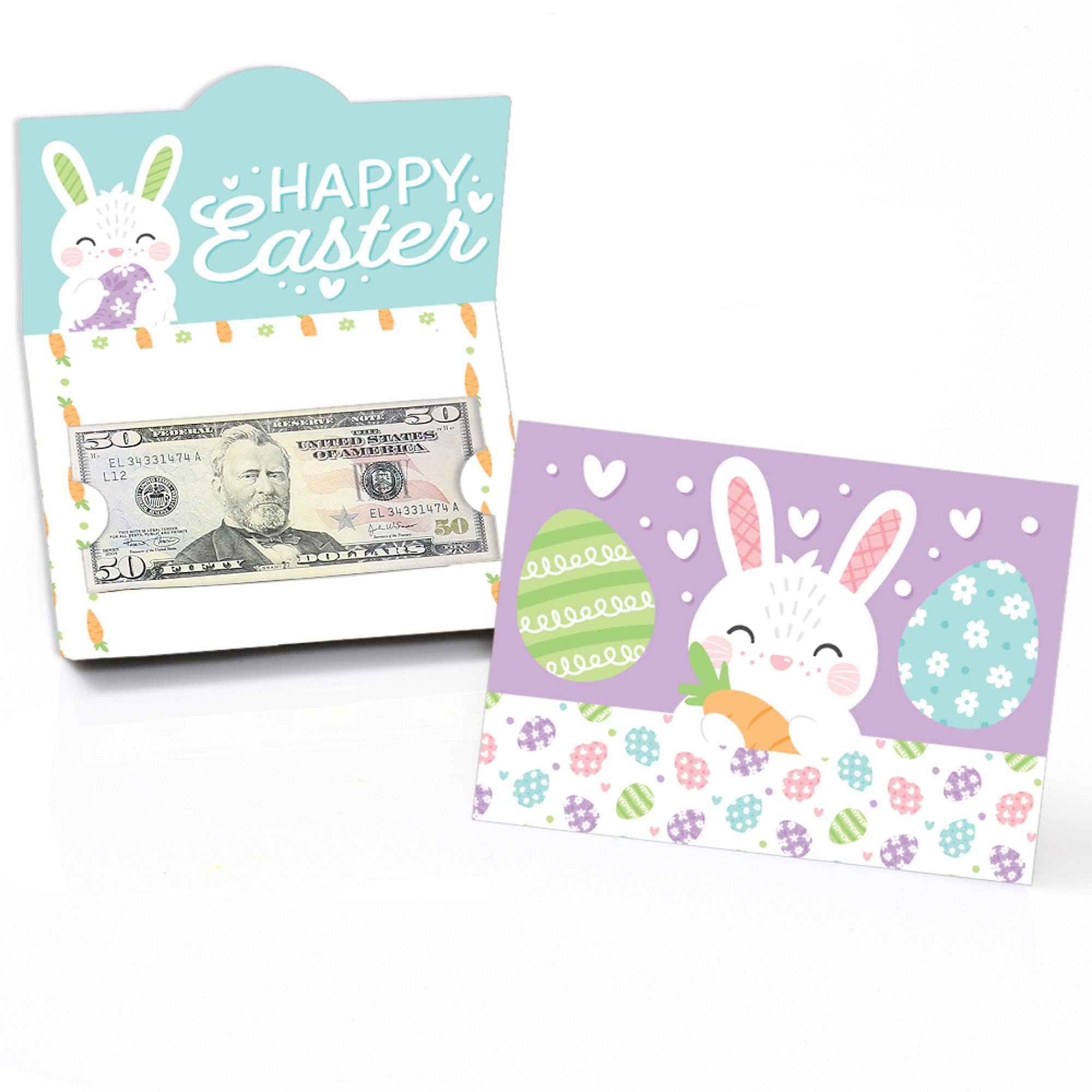 Big Dot of Happiness Easter Money Card Holders - Spring Bunny Gift Card Enclosure Set, Premium Card Stock with White Envelopes, Pack of 8