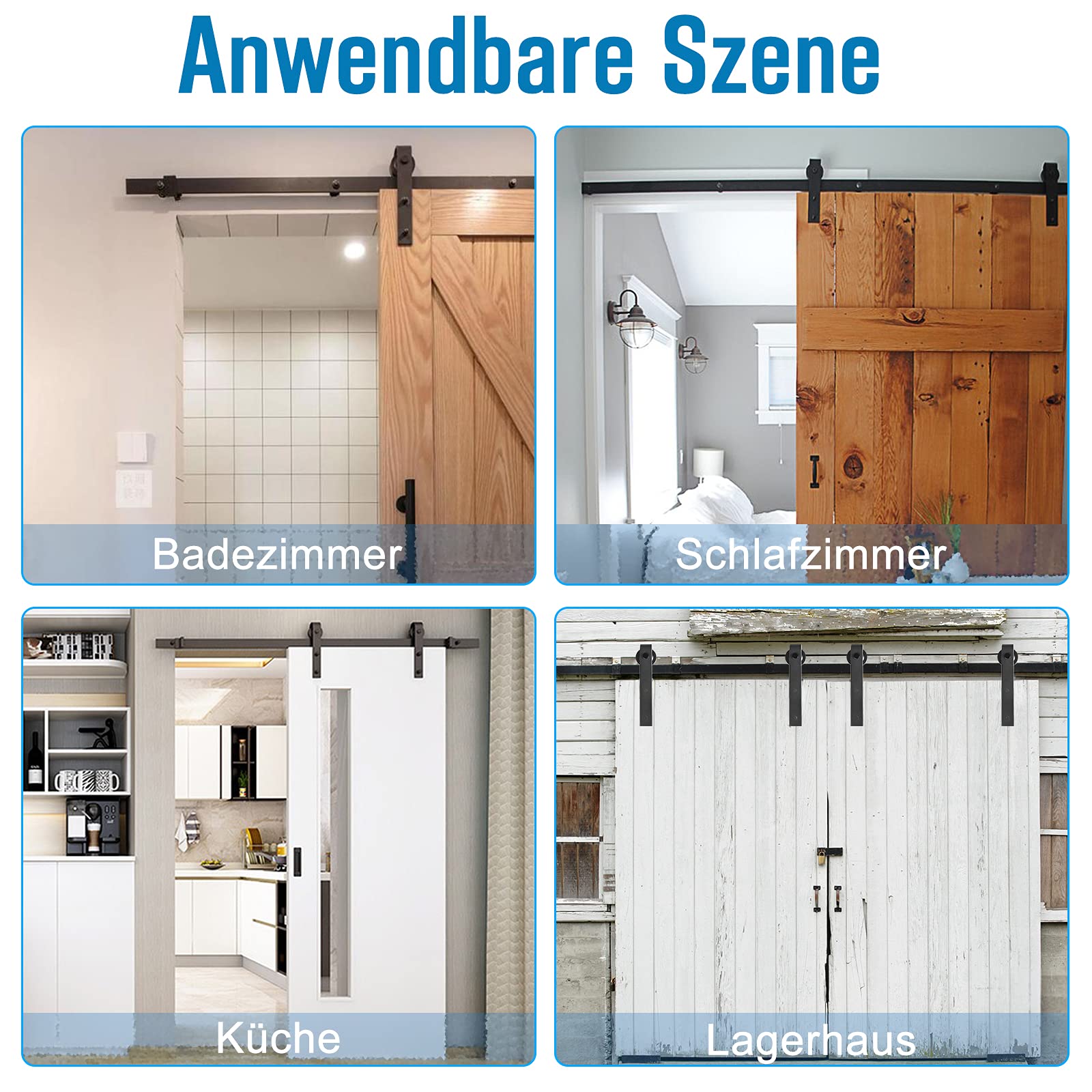 UISEBRT Kit de rieles para puerta corrediza de granero de 366 cm, de acero al carbono, para puerta de granero, armario, riel deslizante, juego de rieles para colgar, color negro