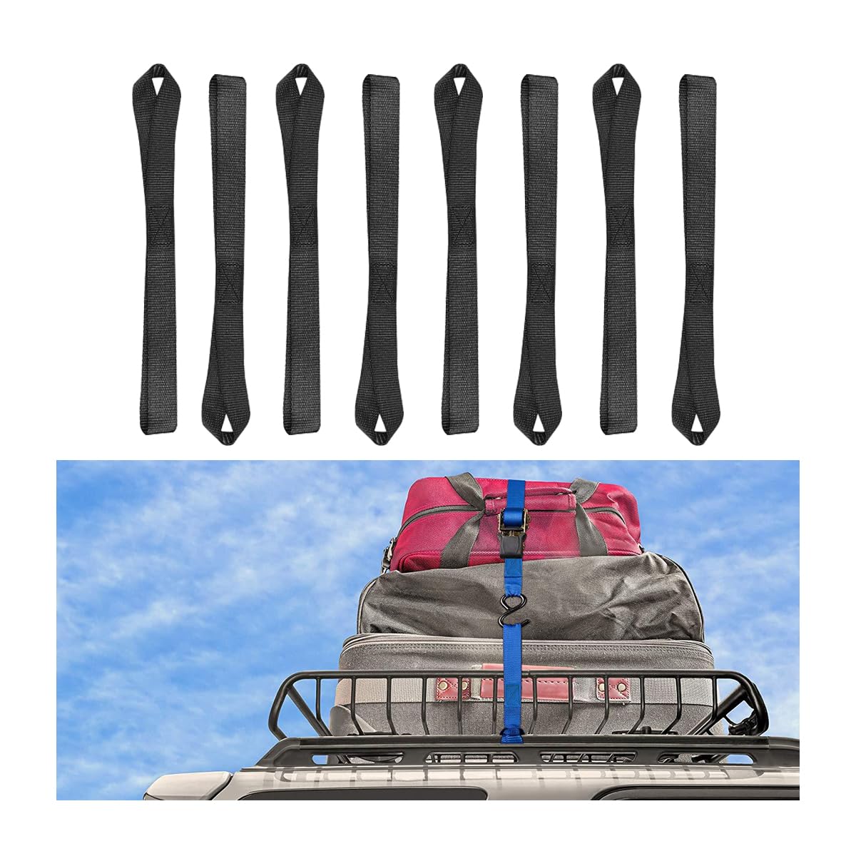 BESULENSoft Loop Tie Down Straps, 8 Pack 220Lbs Load Capacity, 1100Lbs Breaking Strength, 1" x 12" Tie Down Loops for Secure Motorcycles Dirt Bikes Scooters Lawn Garden Equipment ATV UTV (Black)