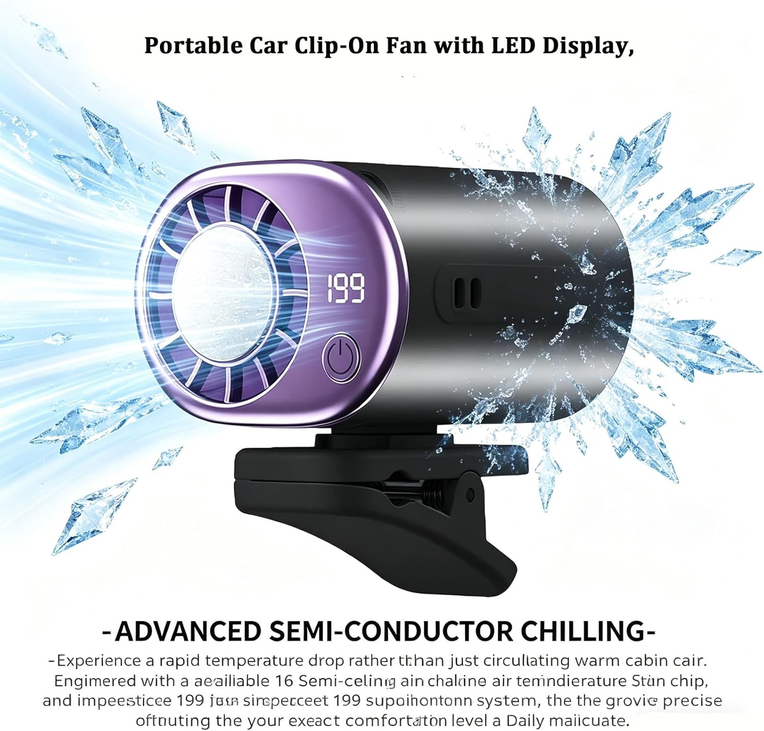 2026 Upgraded Clip On Car Fan with LED Display, USB Rechargeable Portable Cooling Fan with 199 Adjustable Speeds & 360° Rotation, Personal Cooler for Car Truck Tent Office Beach Bike (Black)