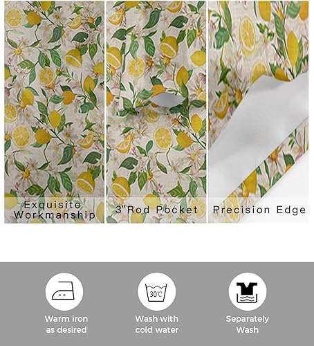 Miniatura 3 de Cenefa de limón para ventanas, cenefa de ventana de flores de hojas de primavera, cenefa de cocina con borla, cortinas cortas de limón de verano