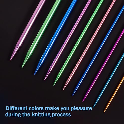 Miniatura 4 de Juego de 64 agujas de tejer, 20 agujas de tejer de aluminio, agujas de tejer rectas de colores de una sola punta, tamaño 3 a 0.394in, 13.7 pulgadas