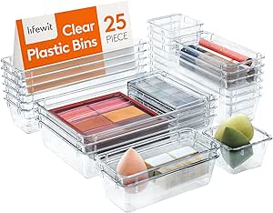 A-LuGei 22 Stuks Zwart Lade Organizer Set Plastic Bureau Lade Verdelers Trays Dressoir Opbergbakken Scheidingsdoos voor Make-up, Sieraden en Gadgets, Slaapkamer, Badkamer, Kantoor